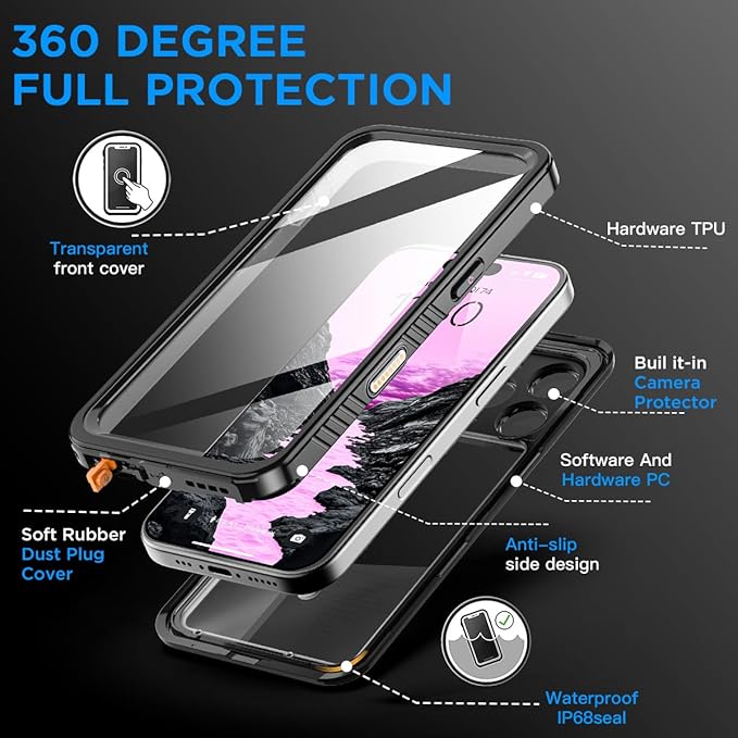AICase Compatible with iPhone 17 Pro Max Case Waterproof, Clear Water Proof Built-in Screen Protector Shockproof Dustproof Snowproof Full Body Rugged Underwater Phone Case with Lanyard