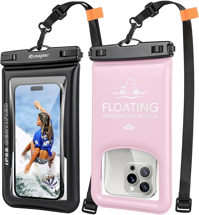 Waterproof Phone Pouch Floating 2 Pack, IP68 Waterproof Phone Case with Lanyard for iPhone 17 16 15 Pro Max, Galaxy S26 Ultra, Touch Screen, Cell Phone Dry Bag for Beach Cruise Essentials, Up to 8.5"