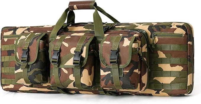 DULCE DOM 36 42 48 Inch Double Rifle Case, Tactical Soft Padded Backpack for Hunting & Shooting Range, Heavy-Duty Storage Gun Bag for 2 Rifles & Pistols with Lockable Zippers & MOLLE System