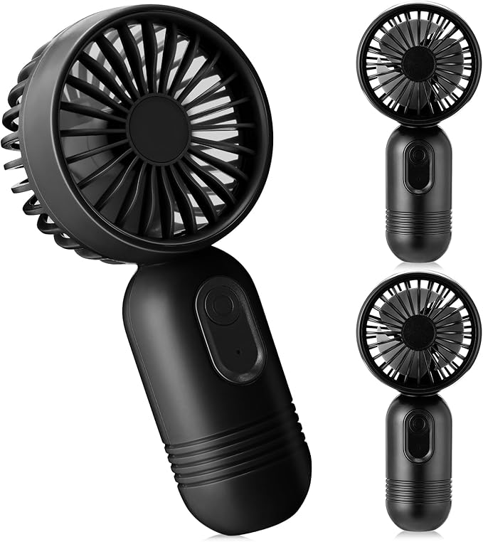 Rossesay 3 Pcs Mini Portable Fan Bulk Cute Handheld Lightweight Small Little Personal Hand Eyelash Fan 3 Speeds USB Rechargeable for Women Men Indoor Outdoor Makeup Travel (Black)