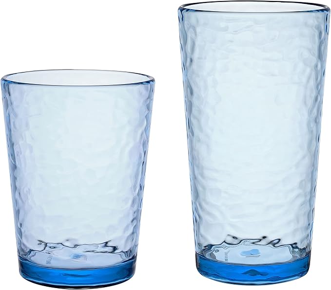 KLIFA- NICE- 14.7 & 20 ounce, Set of 8, Acrylic Tumbler & Highball Drinking Glasses Cups, BPA-Free, Stackable Plastic Drinkware, Dishwasher Safe, Blue