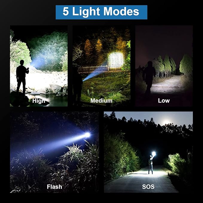 MILAOSHU Rechargeable Flashlights 90,000 High Lumens - 2 Pack, Super Bright LED Flash Light with 5 Modes, 12 Hour Brightest Waterproof Handheld Flashlight for Home, Camping