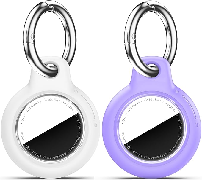 for Apple AirTag 2nd & 1st Gen, Waterproof Case for AirTag Holder Keychain,GPS Tracker Cover for Dog,Car Key,Luggage-I5-White+Purple