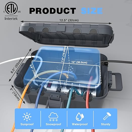 Flemoon IP54 Waterproof Box with Large Capacity Outdoor Weatherproof Box, Gray