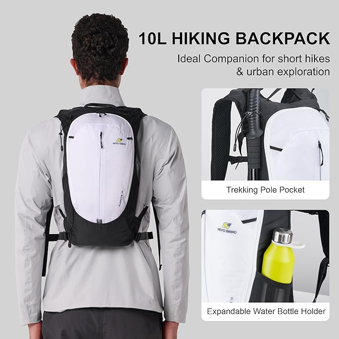 N NEVO RHINO Small Hiking & Trekking Backpack, 10L Lightweight Travel Backpack, Hiking Daypack for Women Men