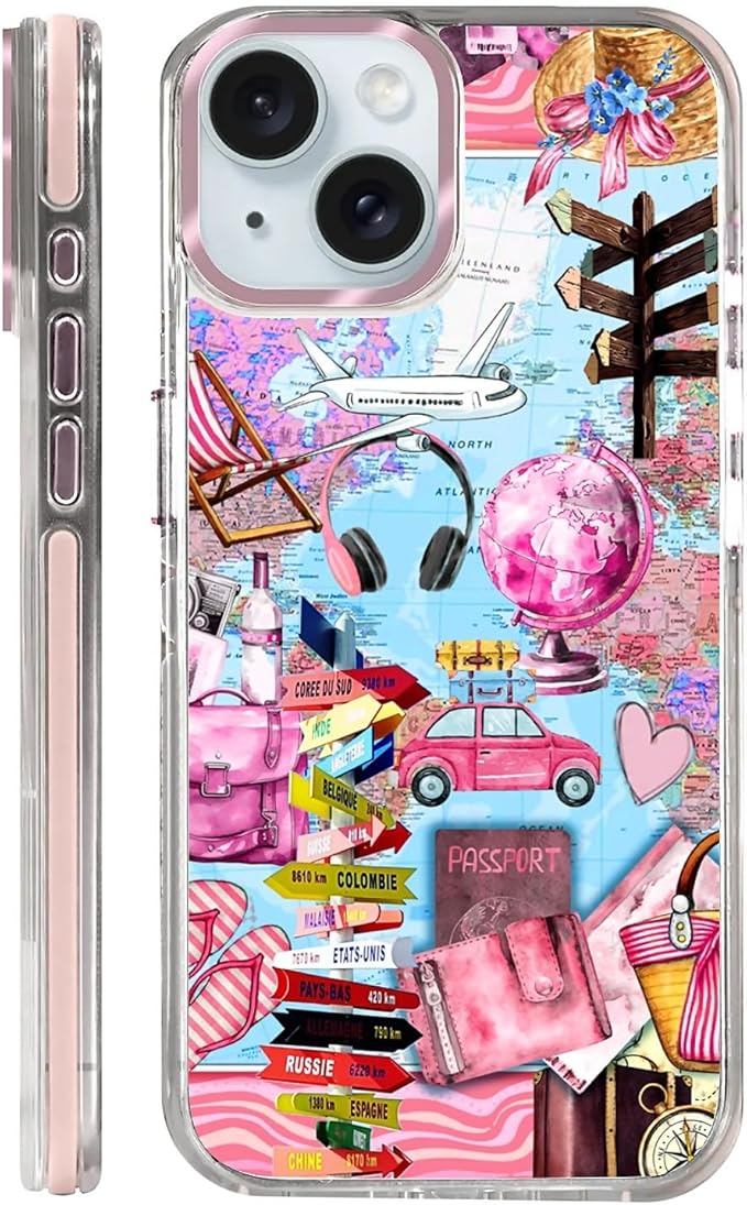 Case for iPhone 13/14,[Compatible with MagSafe],Cover Holiday Trip World Map Phone Case Design，for Women Girls Magnetic Clear Cover - Slim, Sleek, & Shockproof Protection