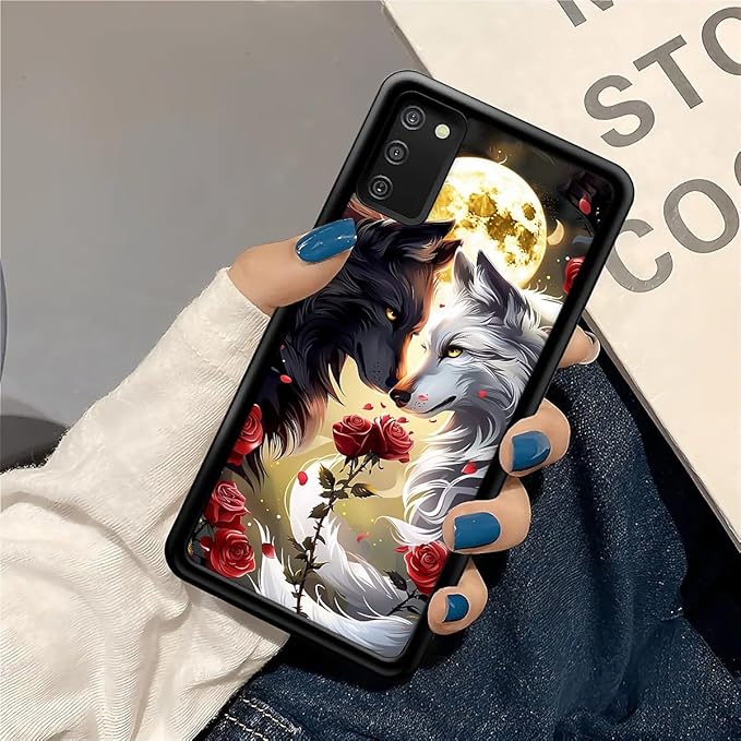 for Samsung Galaxy S20 FE Case, Black White Wolf Moon Flower Rose Pattern Graphic Design Girl Boy Soft Silicone Hard Acrylic Shock Protection for Samsung Galaxy S20 FE