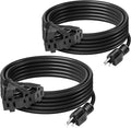 BN-Link's 2 Pack Outdoor Extension Cord Set is Ideal for Holiday Yard Decorations and Garden Equipment. with Three outlets You can Plug in Loads up to a Total of 13amps/1625watts. (Black, 25ft)