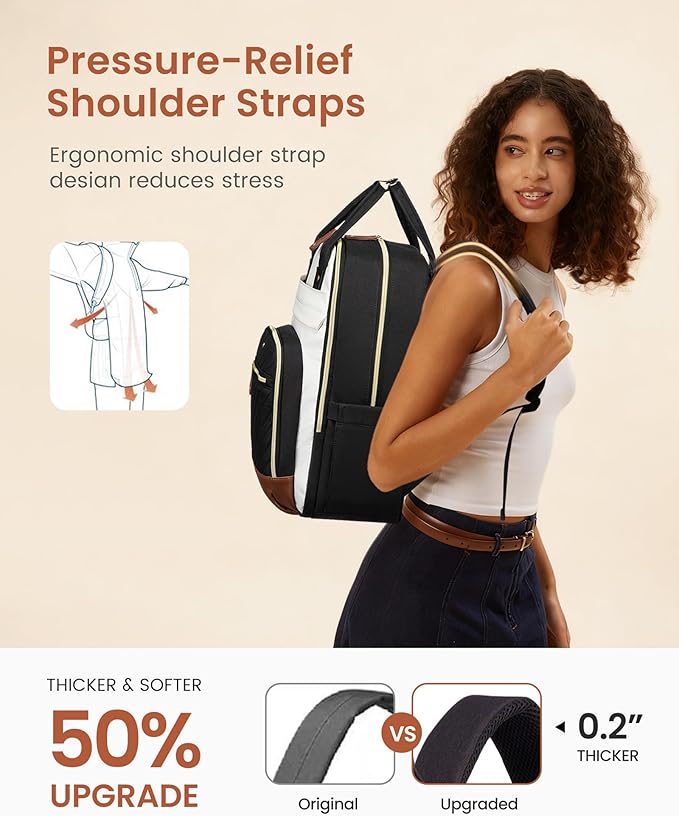 LOVEVOOK Laptop Backpack for Women with Giant Tumbler Holder Pocket,15.6 inch School College Book Bag Nurse Teacher Backpack,Waterproof Work Travel Backpack Purse Laptop Computer Bag, Beige-Pink-Pink