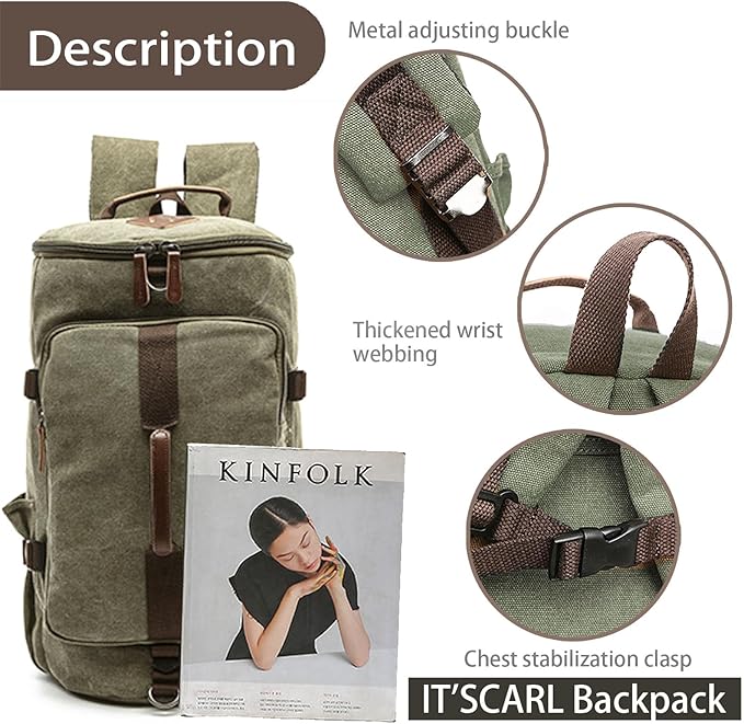 Men's backpack with large capacity, Fashionable travel style, Outdoor hiking bag, Business leisure waterproof backpack, Laptop backpack(green)