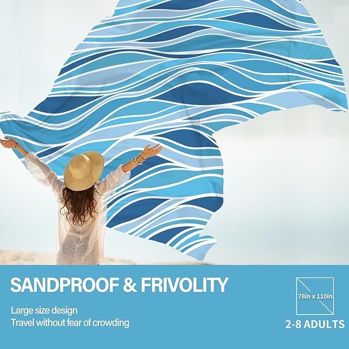Famstar Beach Blanket Oversized Extra Large78 X 110",Waterproof Sandproof Beach Blanket 2-8 Adults Lightweight Durable for Travel Camping Hiking Picnic