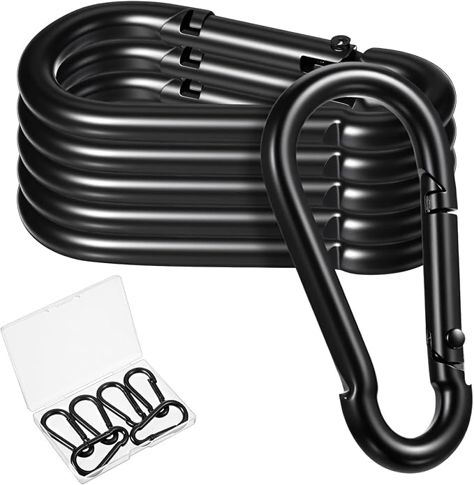 6 Pack Black Carabiner Clip, 2.36 Inch Heavy Duty Carabiner Clip Spring Snap Hook, Iron Heavy Duty Caribeaners for Key, Small Caribeener Clips for Outdoor Camping, Swing Set, Hammock, Hiking Travel