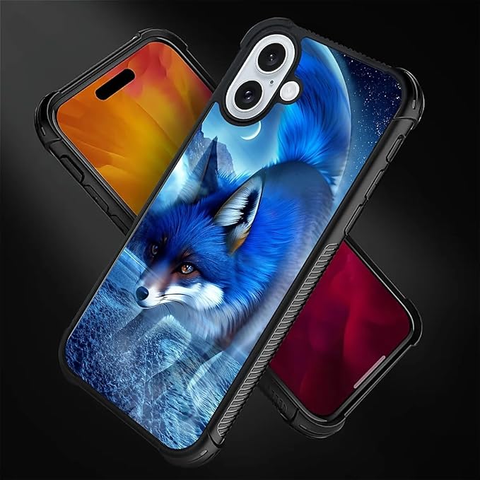 for iPhone 16 Plus Case, Snowy Mountain Fox Lake Pattern Graphic Design Girl Boy Soft Silicone Hard Acrylic Shock Protection for iPhone 16 Plus