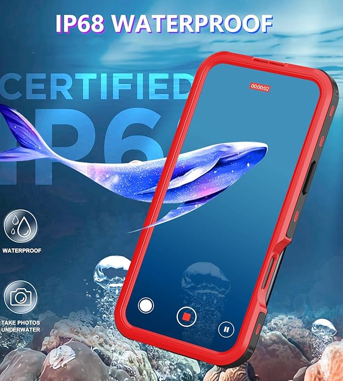 for iPhone 16 Pro Case Waterproof | Shockproof Dust Proof Phone Case Cover with Screen Protector - Red