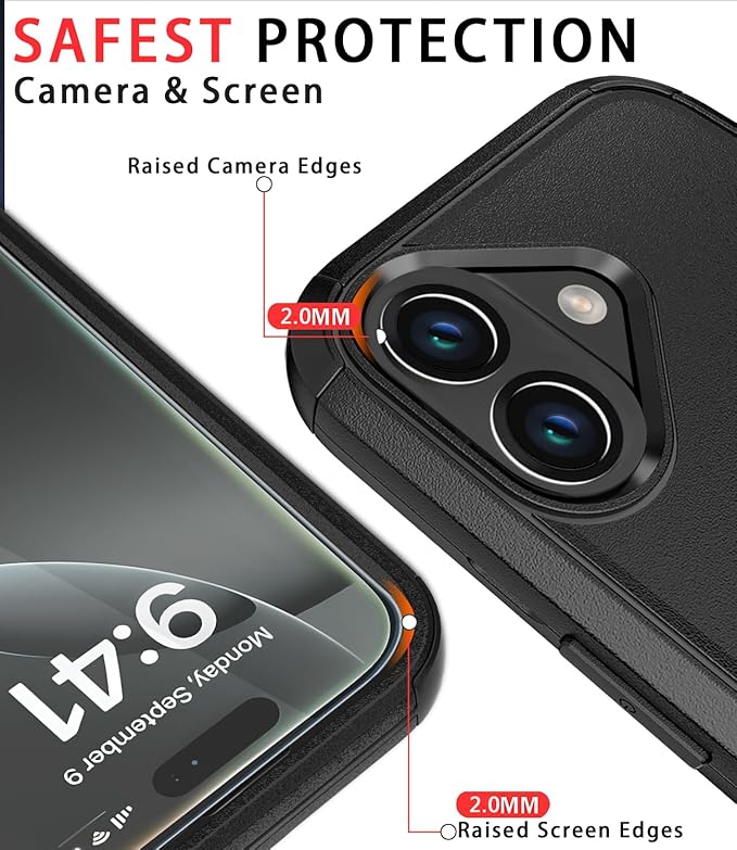 for iPhone 16 Plus Case [Shockproof] [Dropproof] [with Screen Protector ] Heavy Duty Protection Phone Case Cover - Black