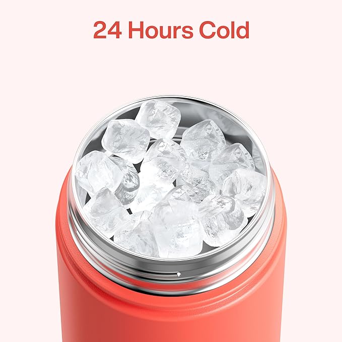 ENCOOL Insulated Water Bottle with Straw Stainless Steel Water Bottle, Leak-Proof, BPA-Free, Double Wall Vacuum Keeps Cold for 24 Hours for Sports, Travel, School (26 oz, Tawny Orange)