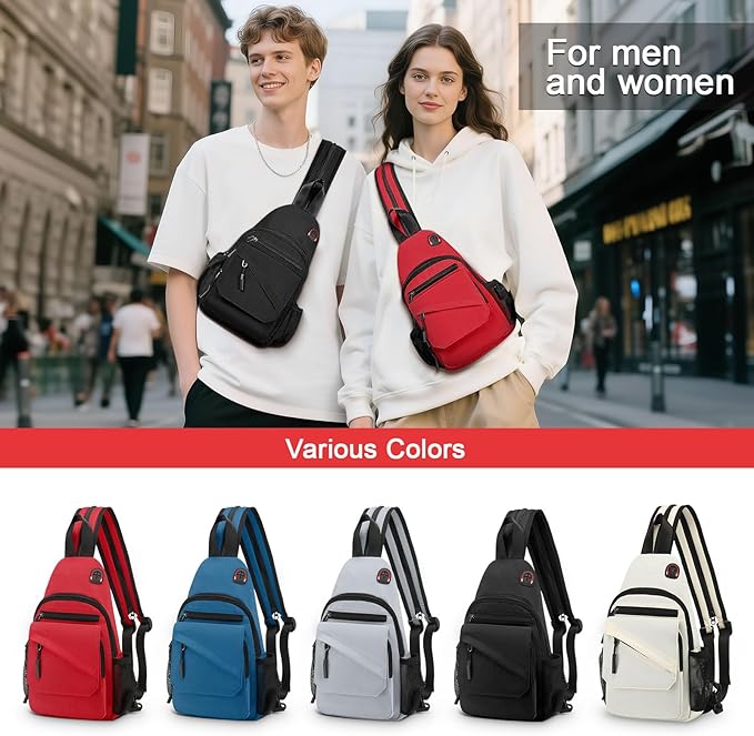Small Crossbody Bag Casual Sling Bag for Men, Convertible Backpack, 3-in-1 Anti-Theft Shoulder Bag Trendy Daypack for Travel, Red