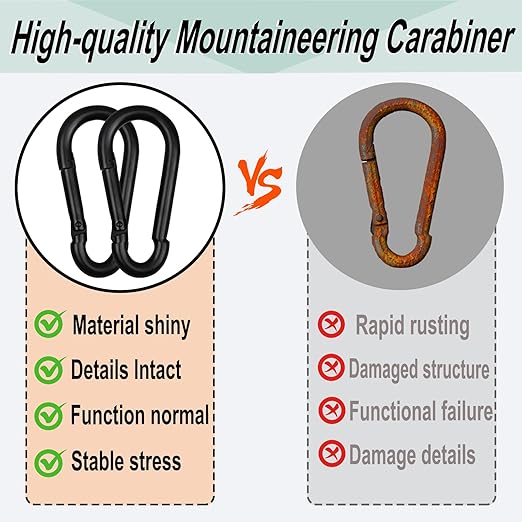 Black Carabiner, Heavy Duty Galvanized Steel Spring Snap Hook Carabiner Clips with 220LBS Holding Capacity, Ideal for Outdoor, Hammock, Swing and Travel (50PCS M5 2Inch)