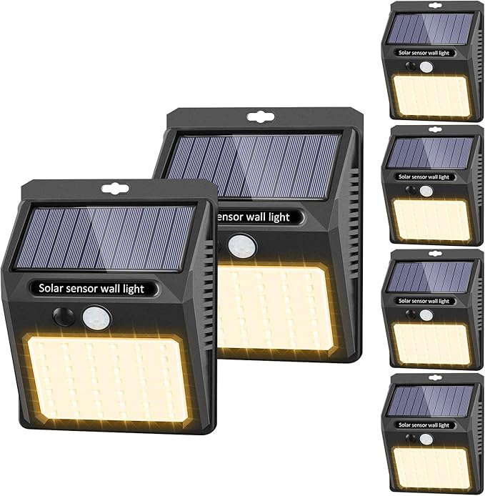 SEZAC Solar Lights Outdoor, 6 Pack Solar Motion Sensor Outdoor Lights with 3 Lighting Modes, IP65 Waterproof Solar Fence Lights for House (Warm White)