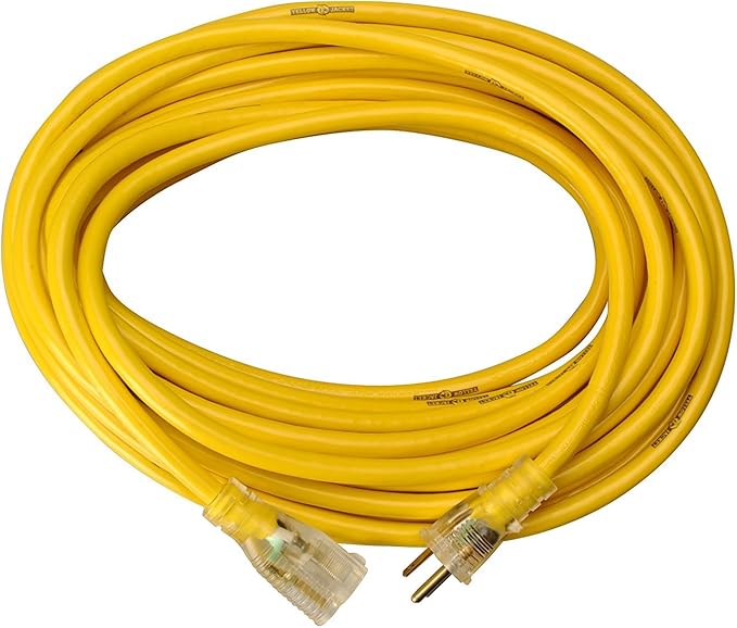 Southwire Yellow Jacket Heavy Duty Extension Cord - Outdoor Power for Tools & Equipment - Lighted End with SJTW Jacket & Three Prong Plug - 100 Foot