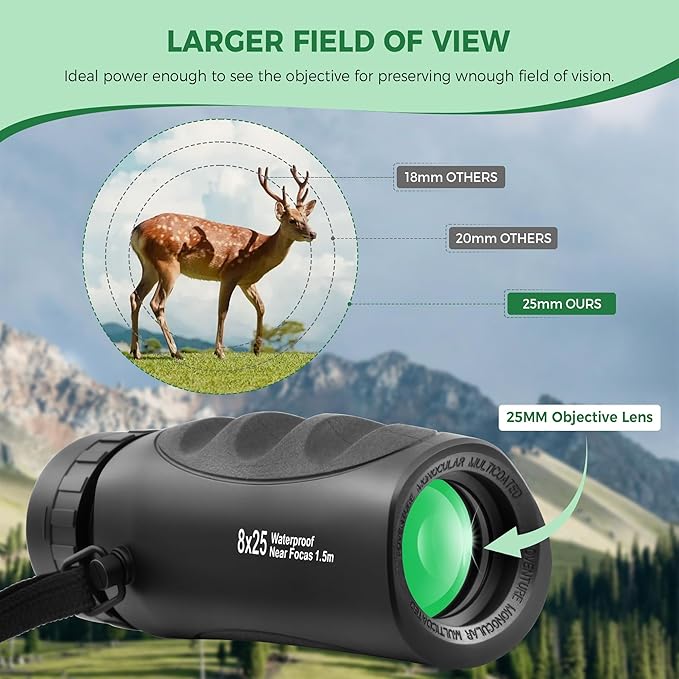 Astromania 8x25 Monocular for Adults, Compact Outdoor Accessory with Multi-Coated Optics BAK7 Prism & Twist-Up Eyecup, Waterproof & Fogproof Ideal for Bird Watching Hunting Sport and Wildlife Viewing