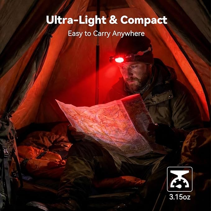 sofirn Bright Red Headlamp Rechargeable, H05B 1200 Lumens Lightweight Head Flashlight with Red Light, Adjustable Headband, 180 Degree Movable Tilt, Head Lamp for Adults Camping Hiking Fishing