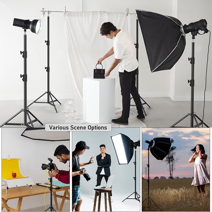 Photography Light Stand, 110"/9.2ft/280cm Portable Reverse Folding Tripod with Travel Bag Aluminum Heavy Duty for Camera,Video,Softboxes,Umbrell,Wedding Outdoor Video Shooting （2 Pack）