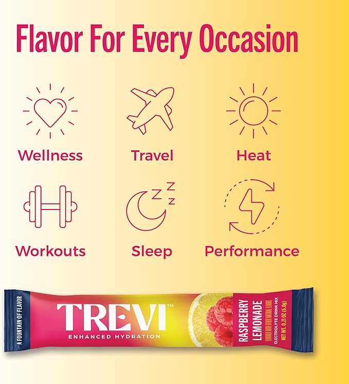 TREVI™ Everyday Sugar Free Electrolytes - Essential Drink Mix Hydration Powder Packets - 28 Count - Raspberry Lemonade