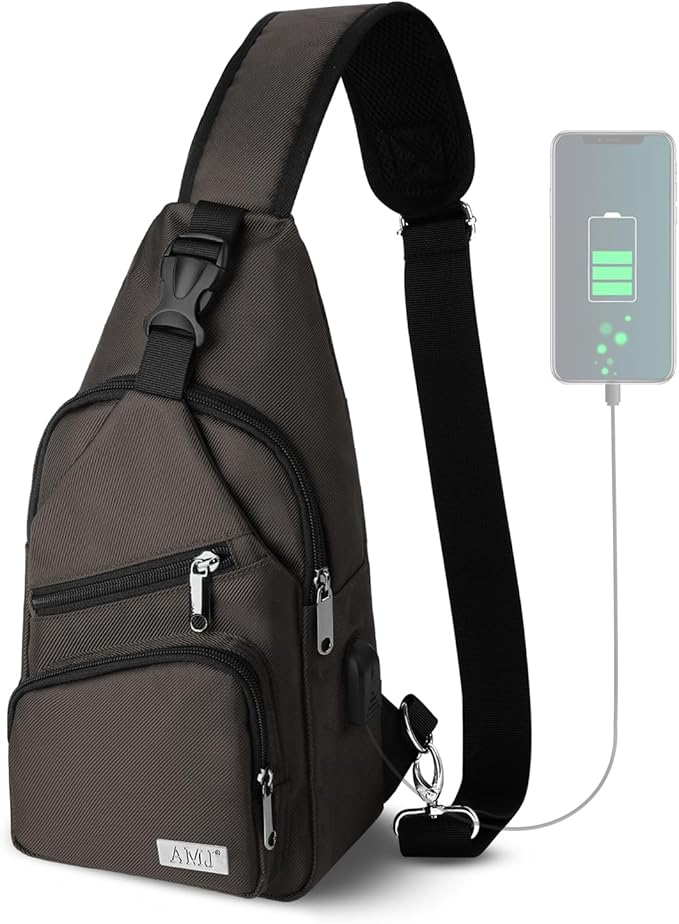AMJ Crossbody Sling Bag Men Women, Casual Shoulder Backpack, Chest Daypack Satchel for Hiking Travel