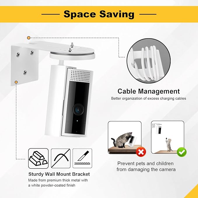 2 Pack Security Camera Wall Mount Fits for Ring Stick Up Outdoor Indoor Cam, Ring Camera Metal Bracket Holder Effortless Installation with Adhesive Tape or Secure Screws No Drill to Suit your Needs