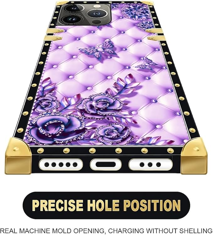 Compatible with iPhone 13 Pro Max Case, Purple Butterfly Flowers Leaf Luxury Golden Decoration for Girl Women Soft TPU Shockproof Protective Hard PC Back for iPhone 13 Pro Max
