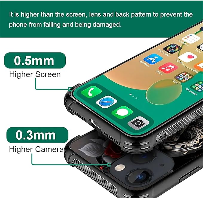 for iPhone 14 Plus Case, Entwined Rose Snake Pattern Graphic Design Girl Boy Soft Silicone Hard Acrylic Shock Protection for iPhone 14 Plus
