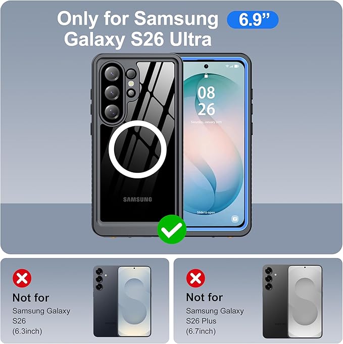 ANTSHARE IP68 Waterproof Case for Samsung Galaxy S26 Ultra [2026] - MagSafe Compatible, Built-in Screen/Lens Protector - Shockproof Full Body Protection for Swimming/Outdoor, Blue/Clear