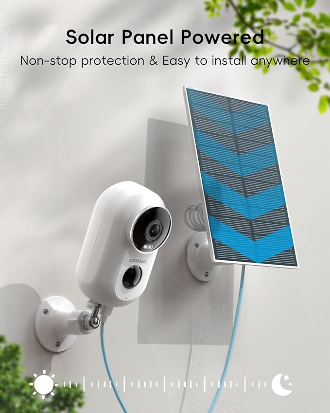 ZUMIMALL Solar Security Cameras Wireless Outdoor, 2K Outdoor Camera Wireless Solar Powered, 2.4G WiFi Battery Camera, 3MP Color Night Vision, Magnetic Mount,Siren,PIR/AI Analyse, IP66, Cloud, Alexa