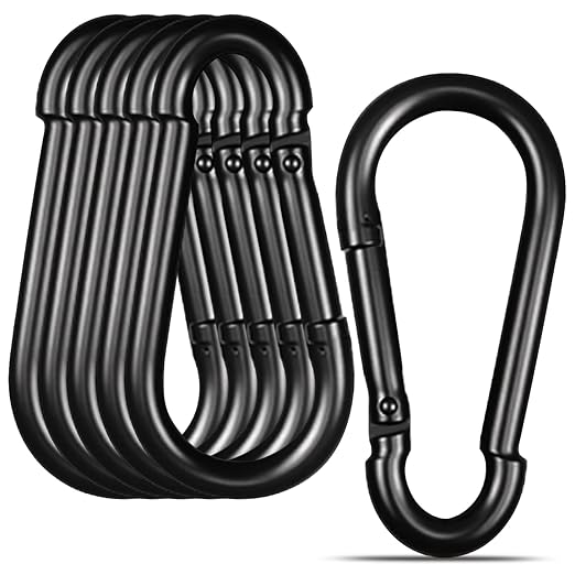 Black Carabiner, Heavy Duty Galvanized Steel Spring Snap Hook Carabiner Clips with 1000LBS Holding Capacity, Ideal for Outdoor, Hammock, Swing and Travel (6PCS M12 4.7Inch)