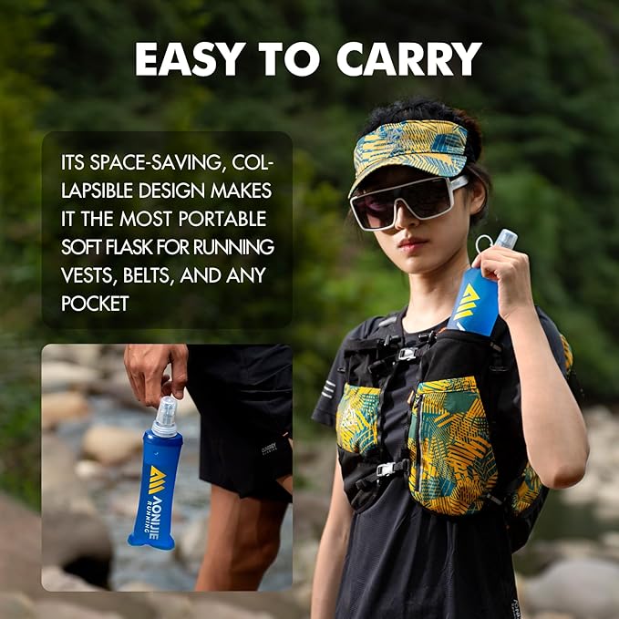 AONIJIE Running Water Bottle 2PCS 500ml/17oz Soft Flask TPU Collapsible Water Bottles, BPA-Free Foldable Leak-Proof Bottle for Hydration Pack, Running Vest, Hiking & Cycling