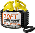 PlugSaf NEMA 14-50P/14-50R 10 FT 50 Amp RV/EV Extension Cord Outdoor with Grip Handle, 4 Prong Flexible Heavy Duty STW RV Power Cord Waterproof, 50A 125/250V 6250/12500W, Black-Yellow, ETL Listed