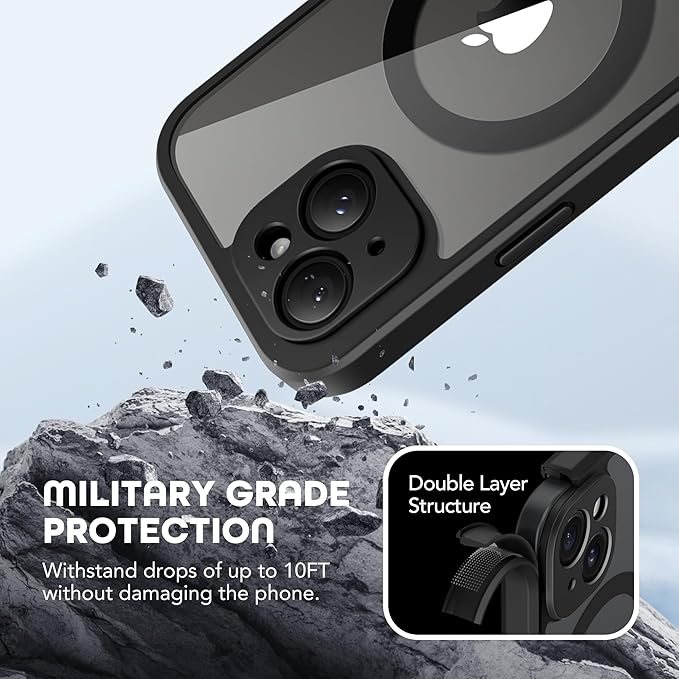 TIESZEN for iPhone 15 Plus Case, Compatible with MagSafe, Built-in Privacy Screen Protector and Camera Protection, Anti Spy Full Body Dustproof Shockproof Hard Phone Case 6.7", Black
