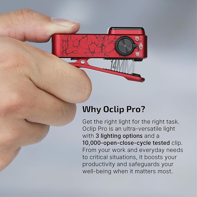 OLIGHT Oclip Pro EDC Flashlight Clip-on Light, Rechargeable 500 Lumens with Three Lighting Solutions Type-C Charging, Magnetic Flash Lights for Signaling, Cycling, Outdoor or Indoor Use (Crackle Red)