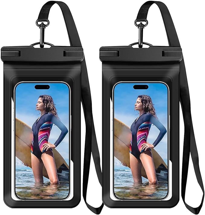 Waterproof Phone Case, with Inside Card Bag, Waterproof Phone Pouch for iPhone, Cell Phone Dry Bag for Cruise Travel Vacation Accessories Large Phone Holder, 2 Pack-Black