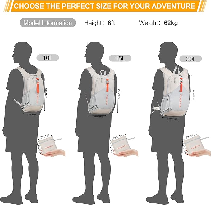 FIORETTO 20L Hiking Backpack for Women Men Mini Packable Backpack Lightweight Small Daypack for Camping Travel Outdoor, Beige