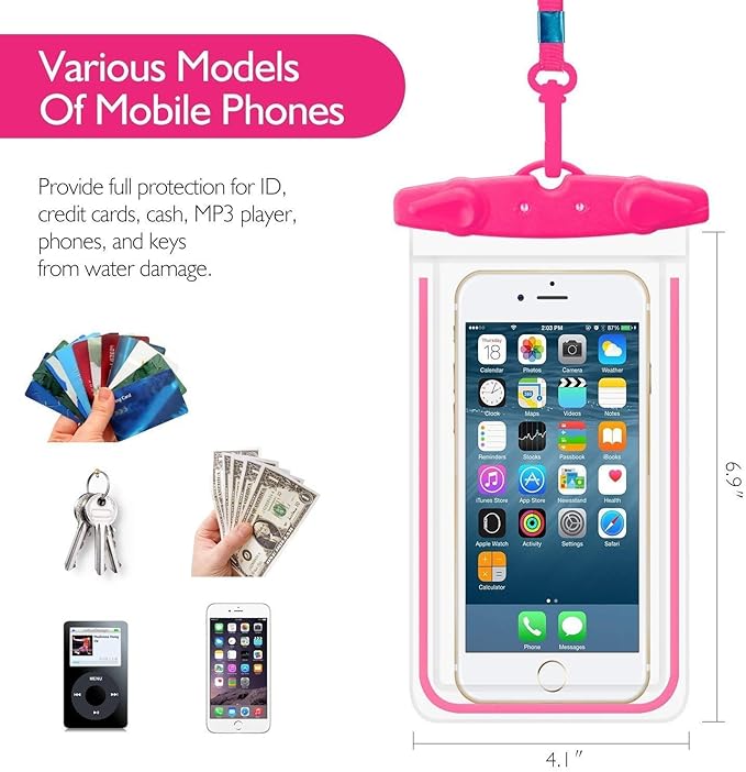 Universal Waterproof Phone Pouch, 4 Pack Waterproof Phone Case for iPhone 17/16/15/14 Pro Max Samsung Galaxy Note up to 6.9", IPX8 Cellphone Dry Bag Beach Essentials, Lanyard Included