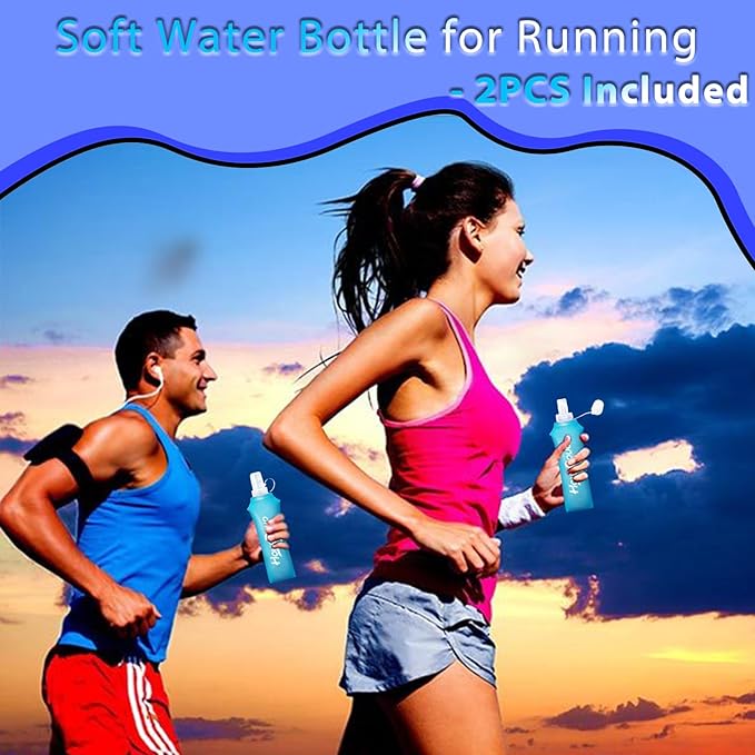 2 Packs Soft Flask, 17oz/500ml TPU Collapsible Soft Water Bottle for Hydration Pack, Running Vest, BPA-Free Folding Water Bottles for Hiking Cycling Climbing Running Outdoor Sports