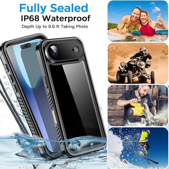 AICase Compatible with iPhone Air Case Waterproof, Clear Water Proof Built-in Screen Protector Shockproof Dustproof Snowproof Full Body Rugged Underwater Phone Case with Lanyard