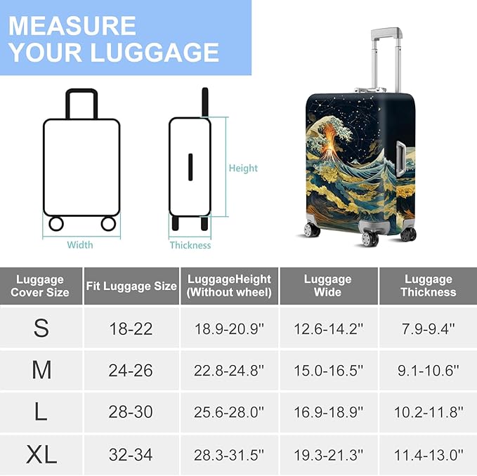 ANNA QUEEN Ocean Waves Travel Luggage Cover -Stretchable Airplane Suitcase Protector Sleeve,Universal Washable Fit for 32-34 Inch Checked Baggage,Water Resistant Durable Luggage Protector,XL