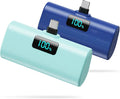 [2-Pack]Small Portable Charger 5200mAh, Upgraded PD USB C Power Bank Built-in USB-C Connector, LCD Display Battery Pack Compatible with iPhone 15/15 Plus/15 Pro/15 Pro Max/Samsung Android(Blue+Green)