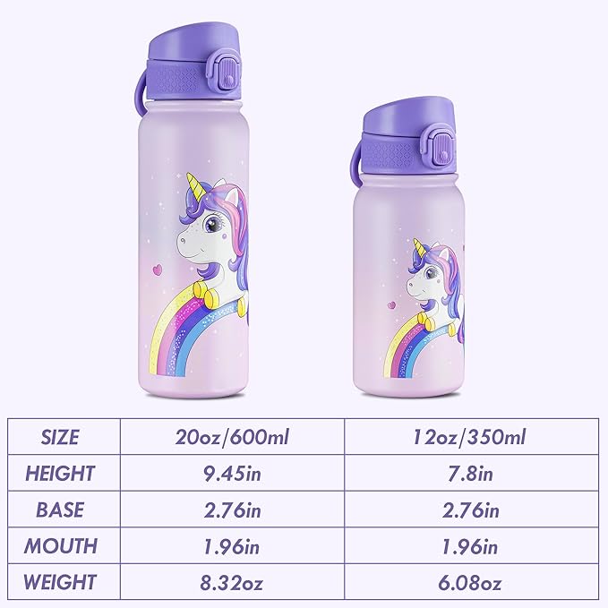 OLDLEY 20 Oz Insulated Stainless Steel Water Bottle For Kids, With Straws Leak-proof, Kids Water Bottles For School Boys Girls,Magic Unicorns