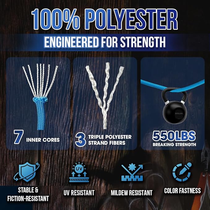 High Tensile Paracord Type III Parachute Cord Reflective Paracord Rope Tactical Paracord for Camping, Survival, Gear Repair & DIY (Blue, 98 Ft)