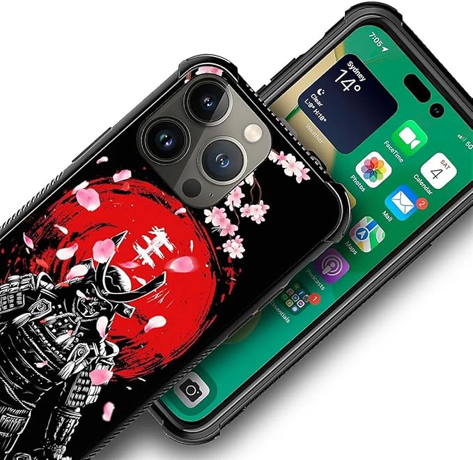 for iPhone 13 Pro Case, Sakura Japanese Samurai Pattern Graphic Design Girl Boy Soft Silicone Hard Acrylic Shock Protection for iPhone 13 Pro