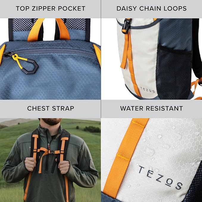 Tezos Juniper Daypack, Lightweight Hiking Backpack and Hydration Pack for Camping, Travel, Biking, and the Outdoors, 16 Liter (Slate Summit)